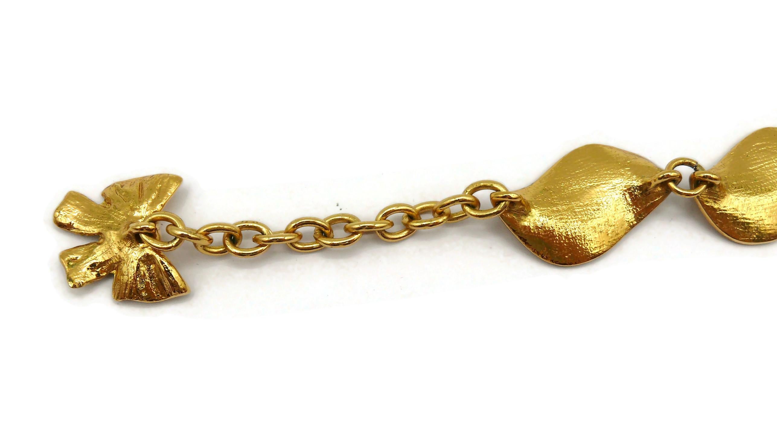 JEAN LOUIS SCHERRER Vintage Gold Tone Flower & Bow Necklace For Sale 13
