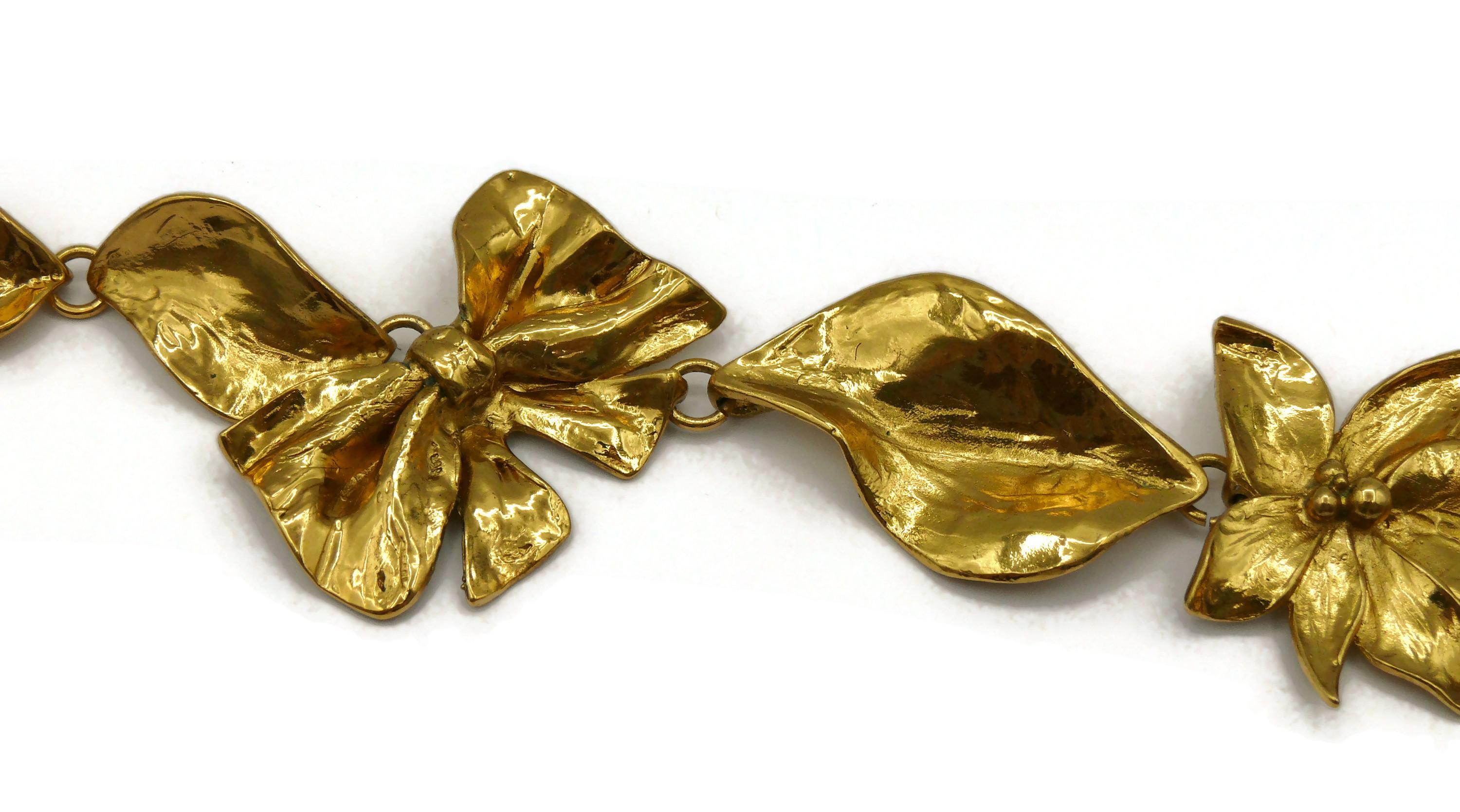 JEAN LOUIS SCHERRER Vintage Gold Tone Flower & Bow Necklace For Sale 1