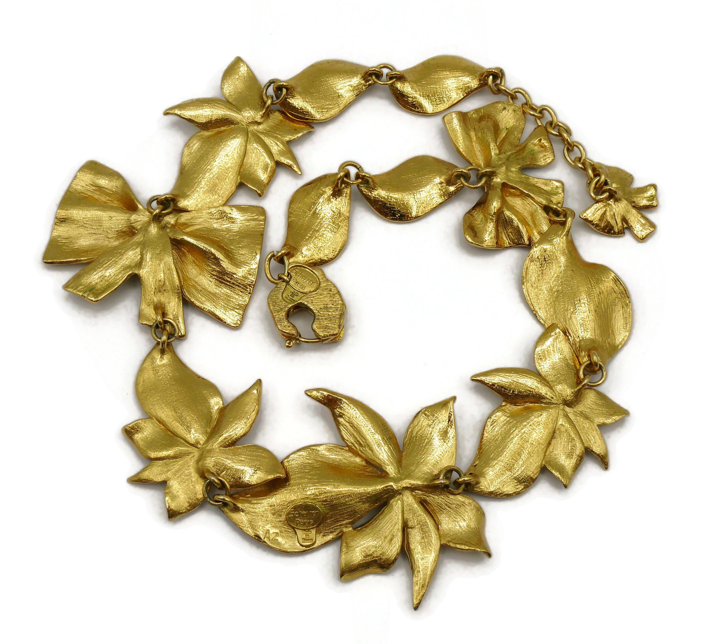 JEAN LOUIS SCHERRER Vintage Gold Tone Flower & Bow Necklace For Sale 6
