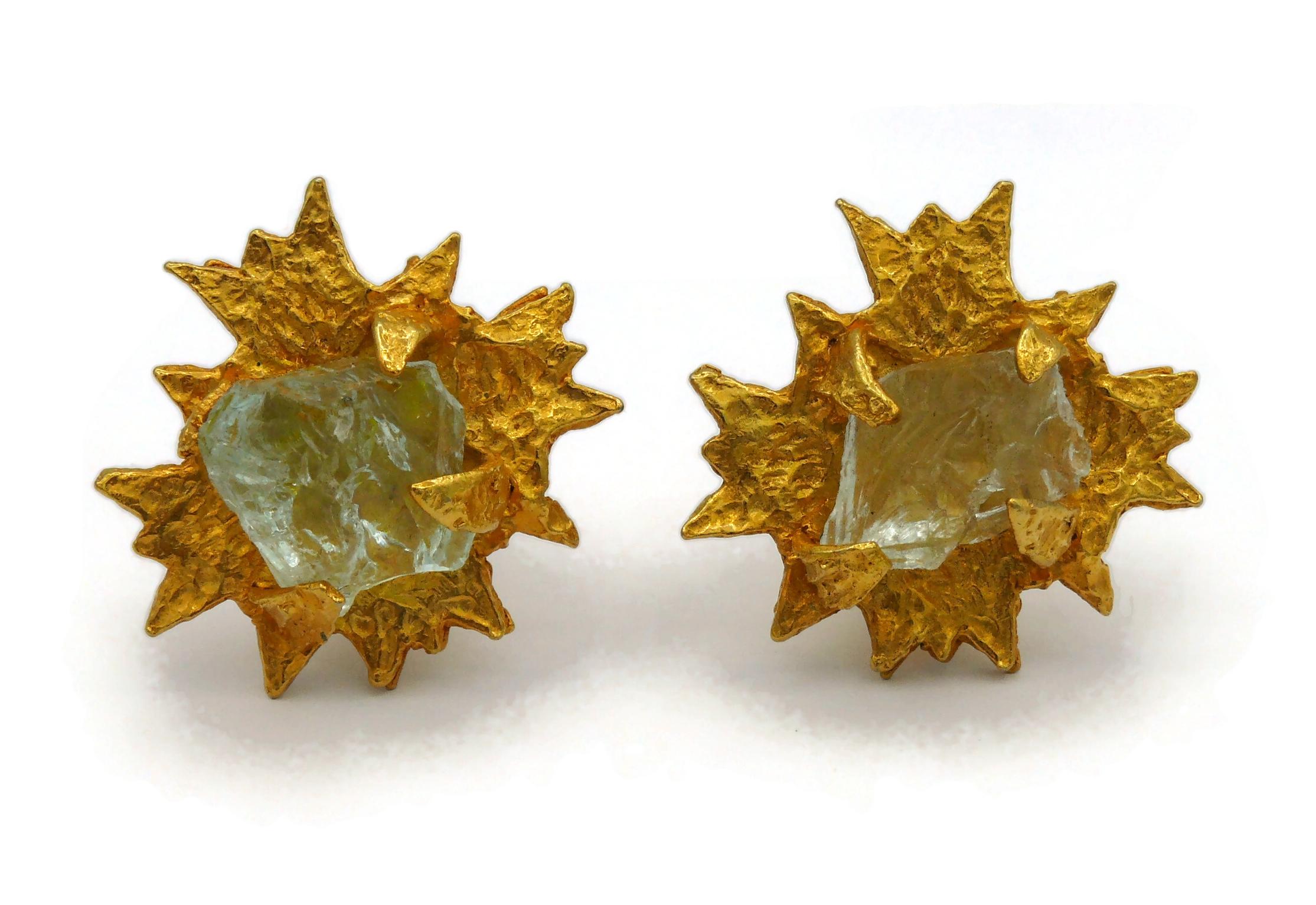 Women's JEAN-LOUIS SCHERRER Vintage Gold Tone Sunburst Clip-On Earrings For Sale