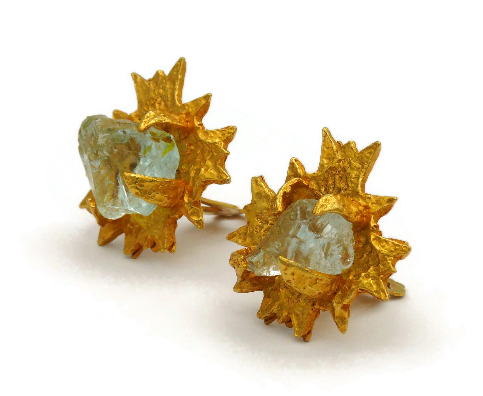 JEAN-LOUIS SCHERRER Vintage Gold Tone Sunburst Clip-On Earrings For Sale 1