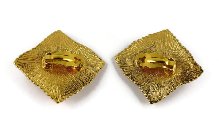 Boucles D'oreilles Vintage JEAN-LOUIS SCHERRER - Plaqué Or Et Cabochons Verts - Style Années 80 - Neuf Sans Emballage