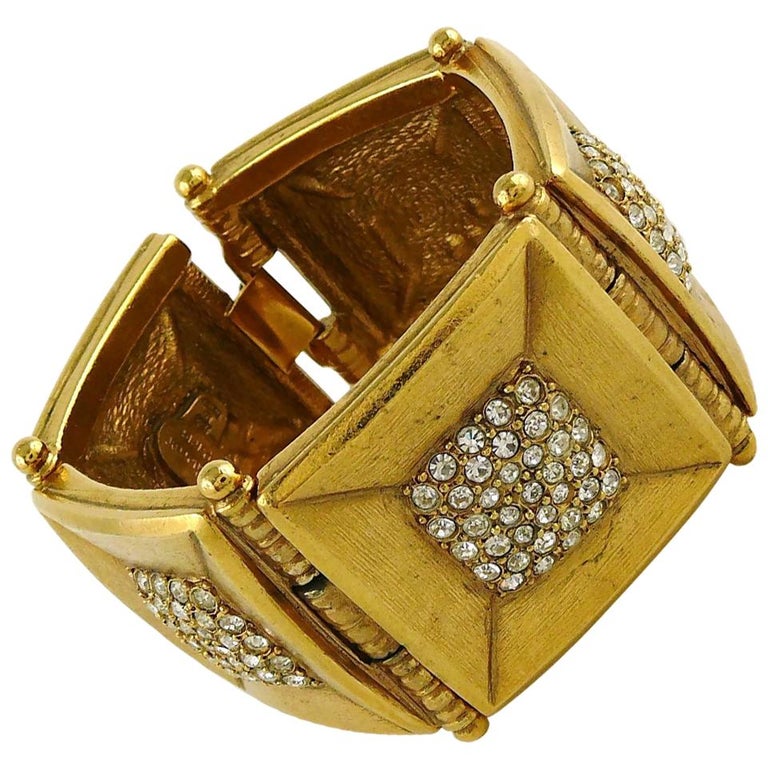 Jean Louis Scherrer Vintage Gold Toned Jewelled Bracelet For Sale