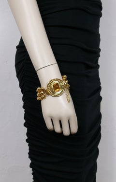 Jean Louis Scherrer Vintage Gold Toned Orange Resin Cabochon Bracelet