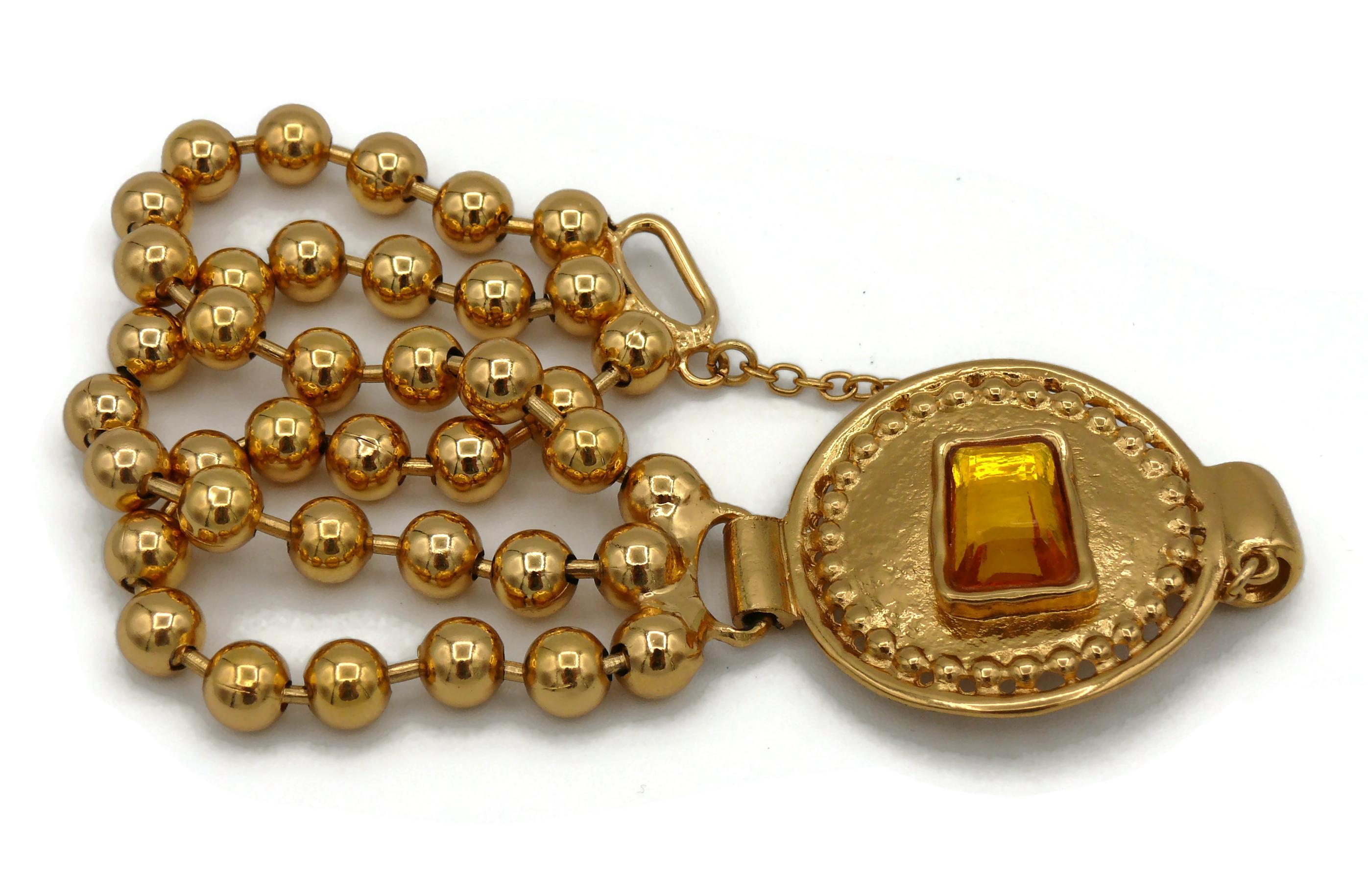 Jean Louis Scherrer Vintage Gold Toned Orange Resin Cabochon Bracelet In Excellent Condition For Sale In Nice, FR