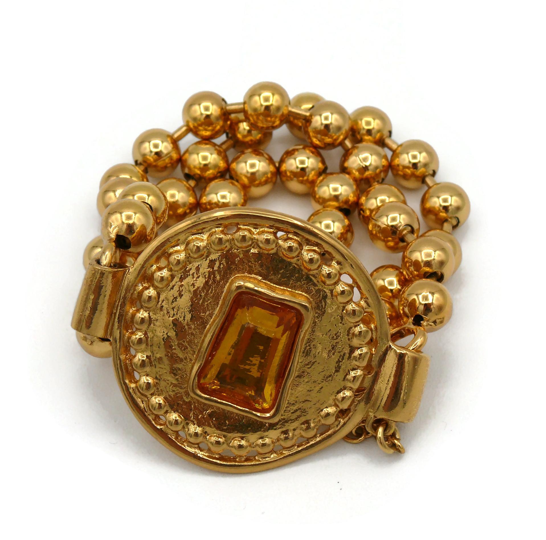 Women's Jean Louis Scherrer Vintage Gold Toned Orange Resin Cabochon Bracelet For Sale