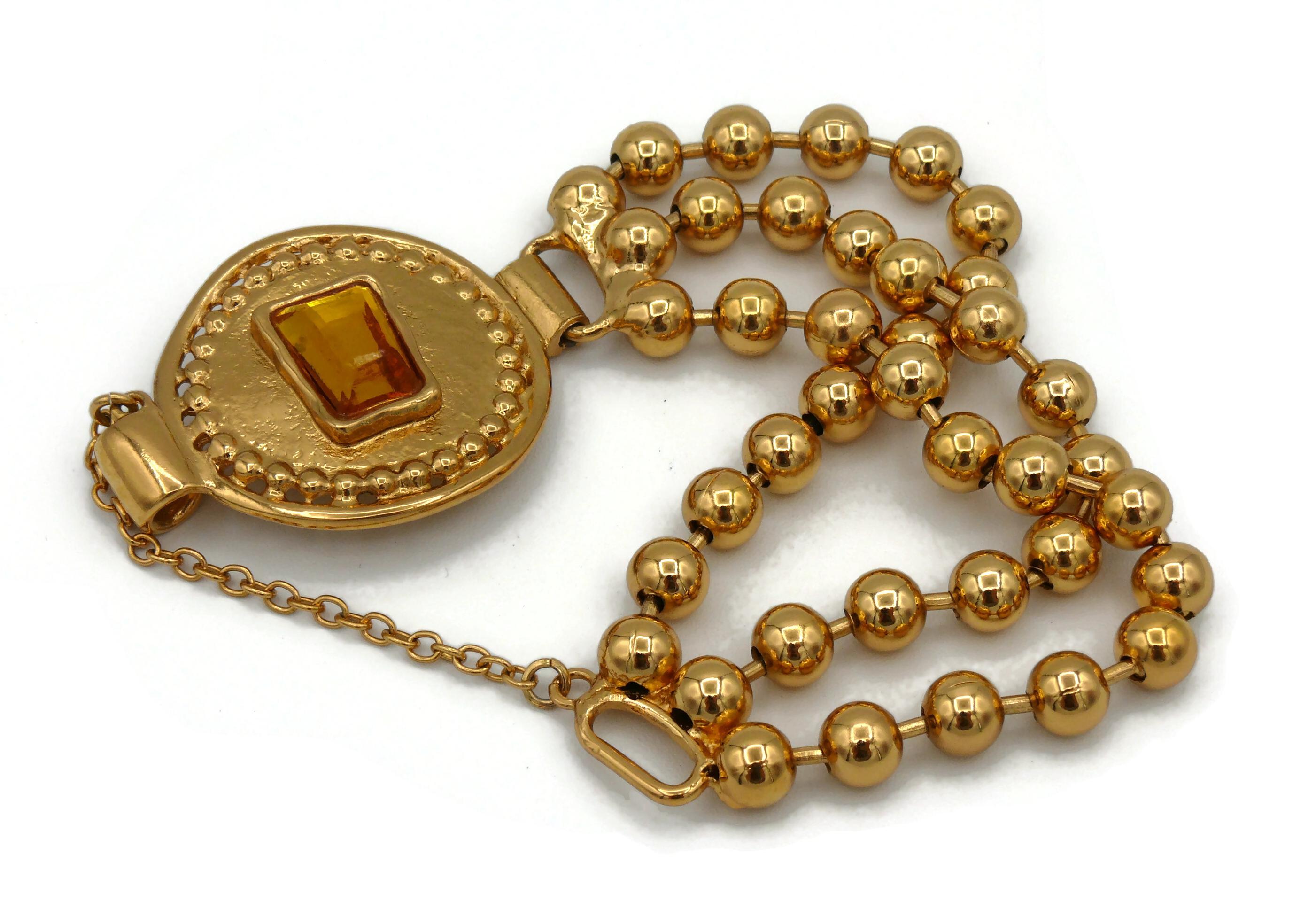 Jean Louis Scherrer Vintage Gold Toned Orange Resin Cabochon Bracelet For Sale 1