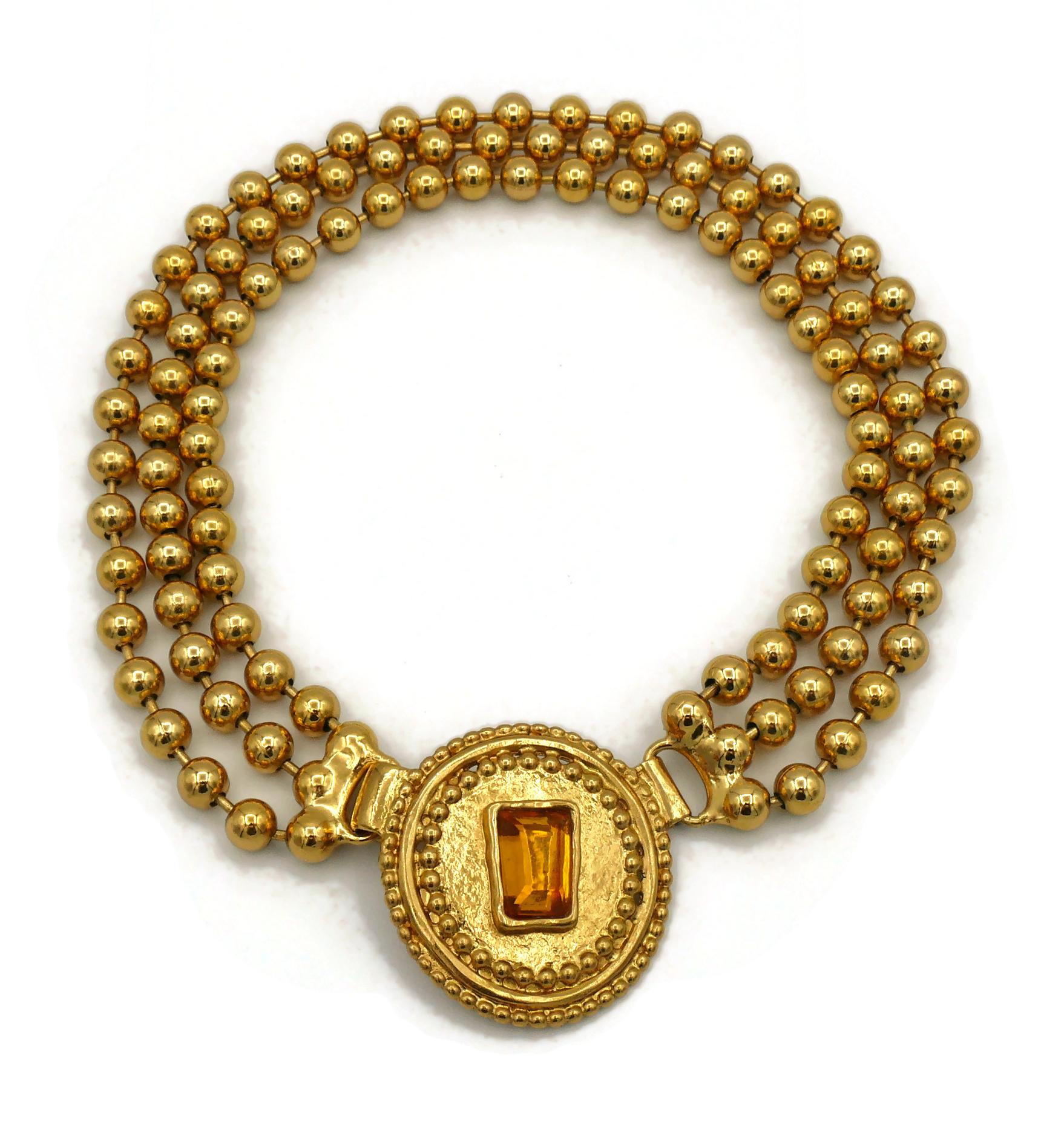 Jean Louis Scherrer Vintage Gold Toned Orange Resin Cabochon Collar Necklace In Excellent Condition For Sale In Nice, FR