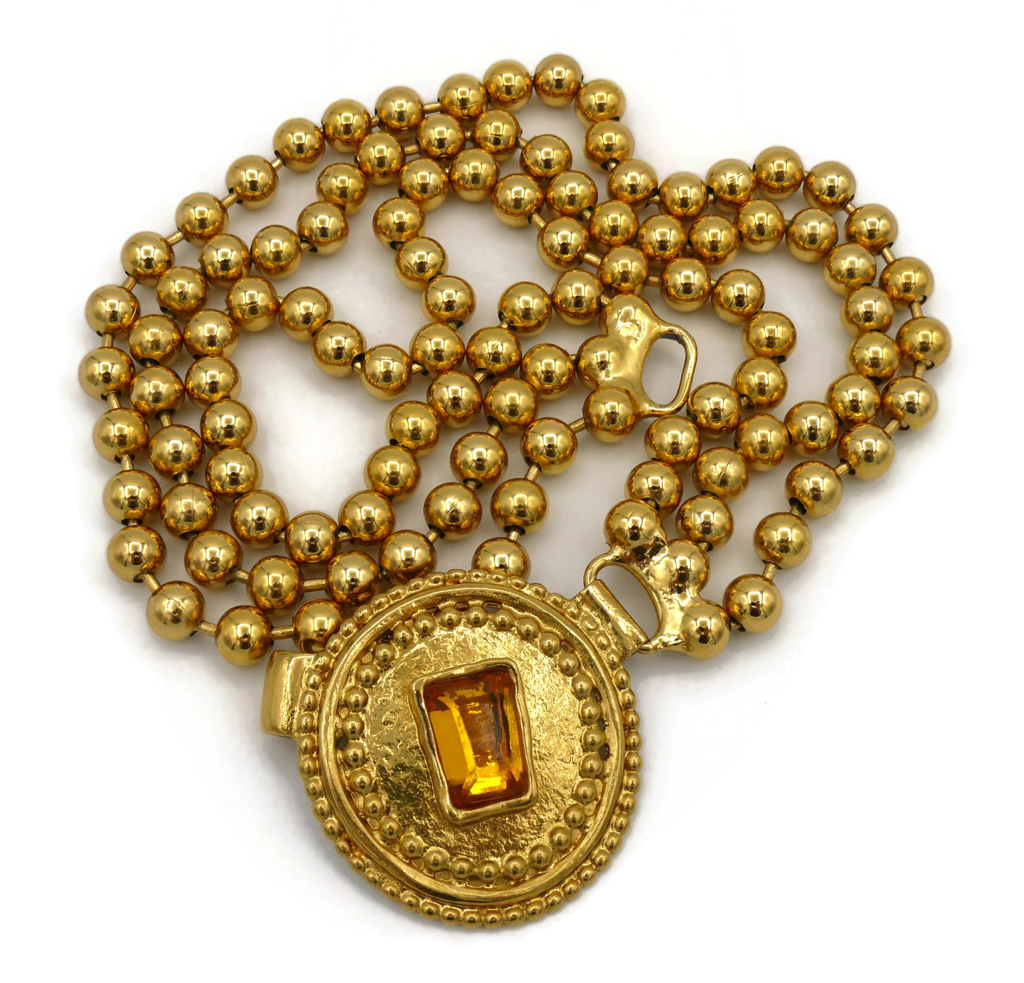 Jean Louis Scherrer Vintage Gold Toned Orange Resin Cabochon Collar Necklace For Sale 4