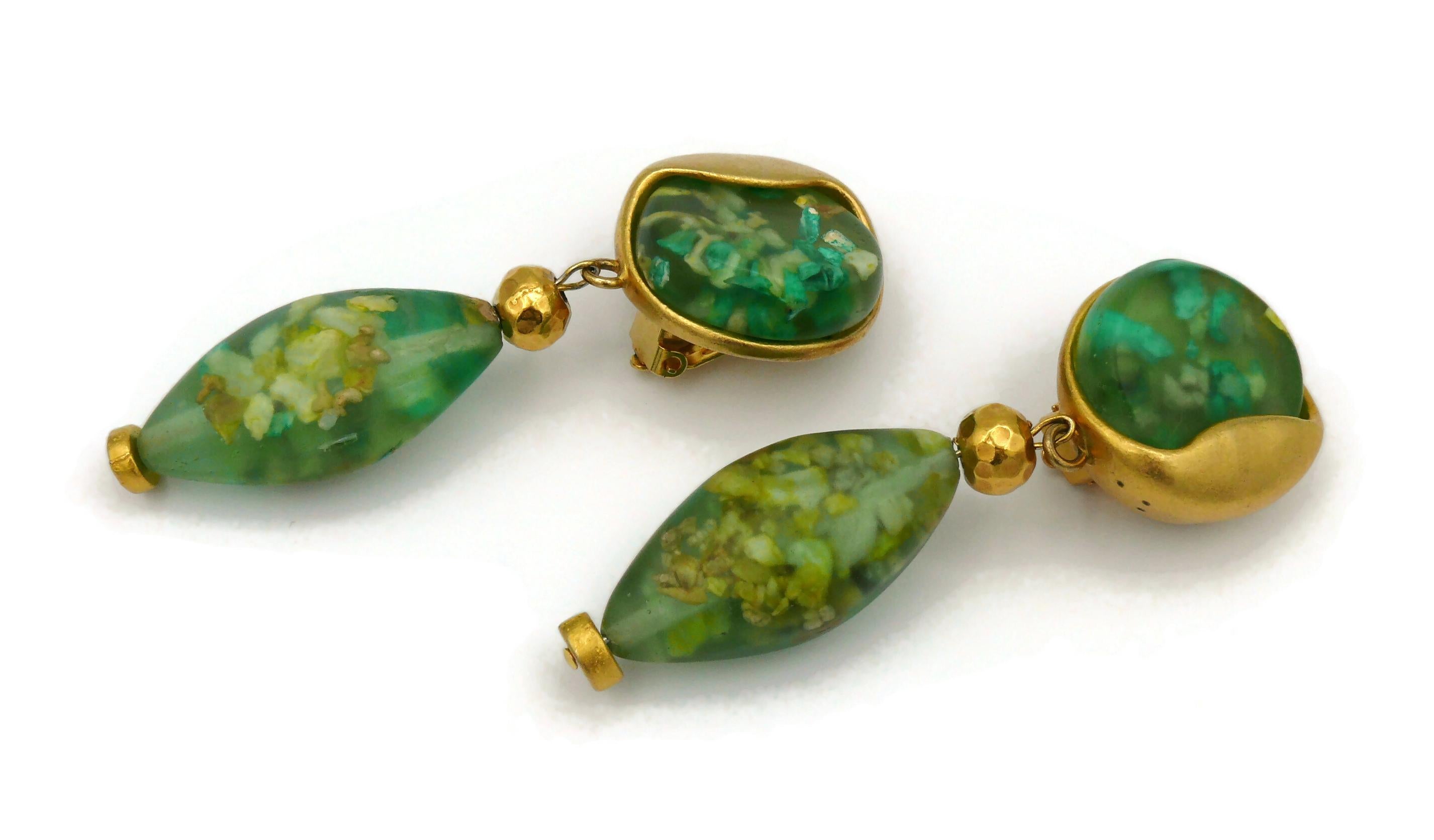 JEAN LOUIS SCHERRER Vintage Green Resin Dangling Earrings For Sale 1