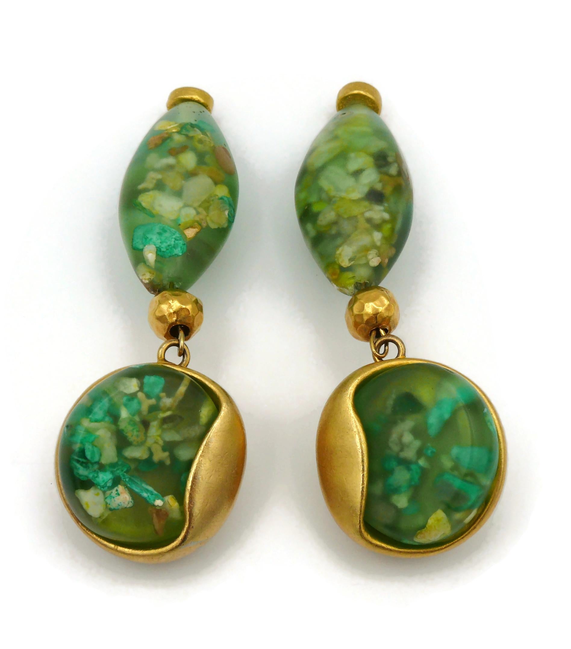 JEAN LOUIS SCHERRER Vintage Green Resin Dangling Earrings For Sale 2