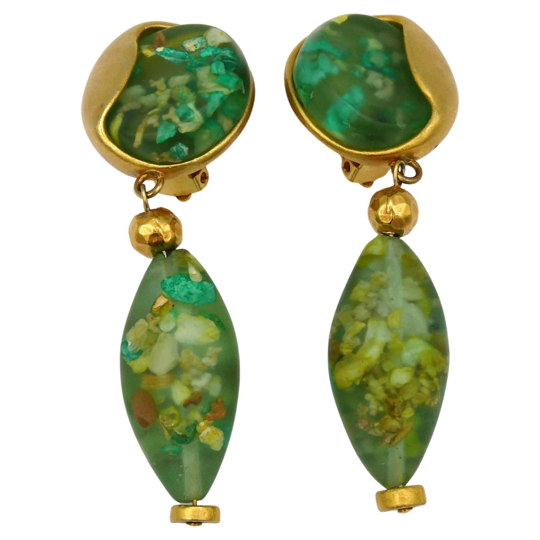 JEAN LOUIS SCHERRER Vintage Green Resin Dangling Earrings For Sale