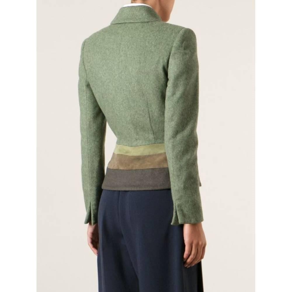 Women's Jean-Louis Scherrer Vintage green shaved wool 90s fitted jacket For Sale