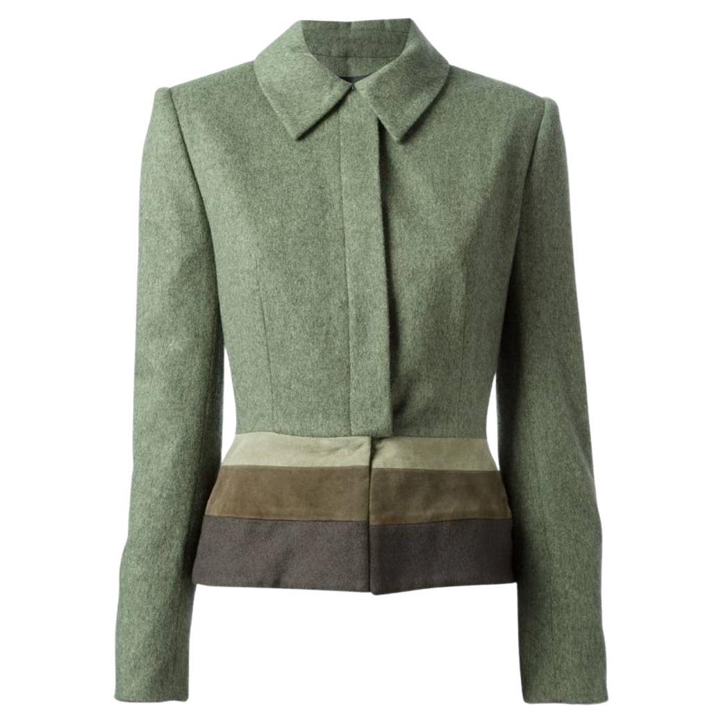 Jean-Louis Scherrer Vintage green shaved wool 90s fitted jacket For Sale
