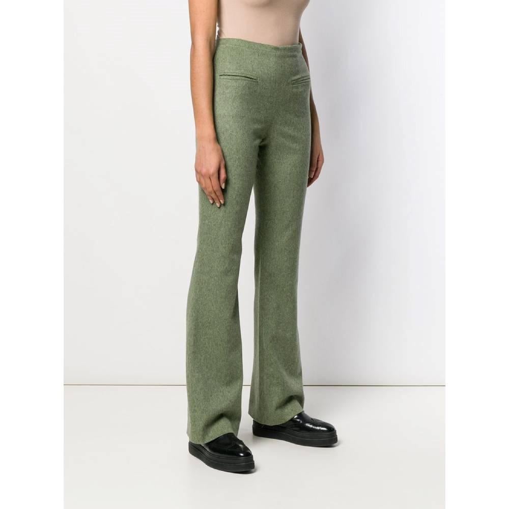 Jean-Louis Scherrer Vintage green shaved wool straight 90s trousers In Excellent Condition For Sale In Lugo (RA), IT