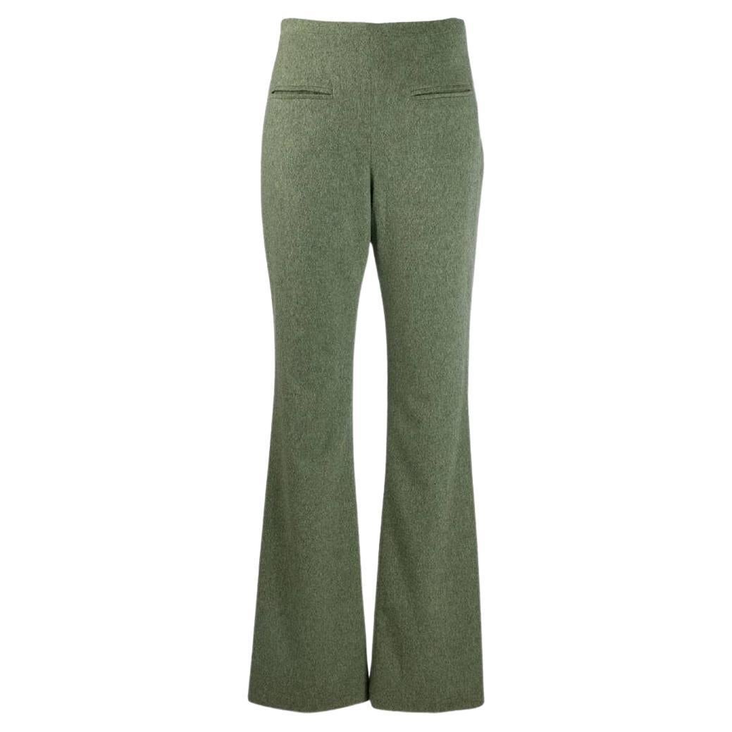 Jean-Louis Scherrer Vintage green shaved wool straight 90s trousers For Sale