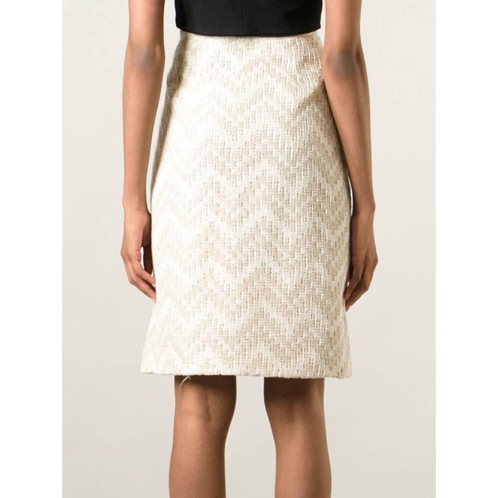 Women's Jean Louis Scherrer Vintage ivory knitted cotton midi high waisted 90s skirt For Sale