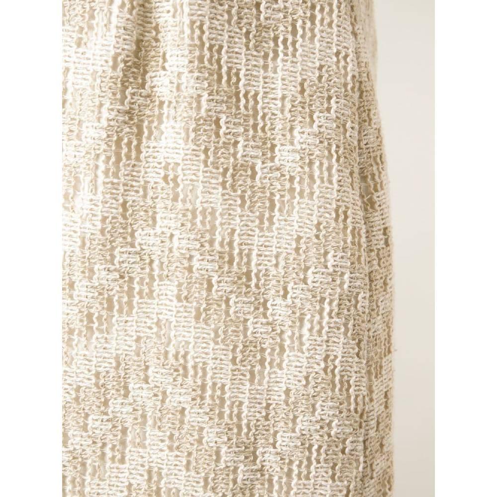 Jean Louis Scherrer Vintage ivory knitted cotton midi high waisted 90s skirt For Sale 1