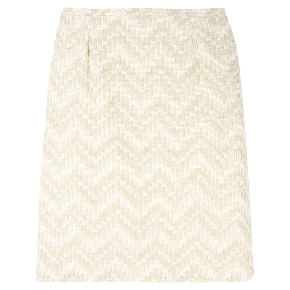 Jean Louis Scherrer Vintage ivory knitted cotton midi high waisted 90s skirt For Sale