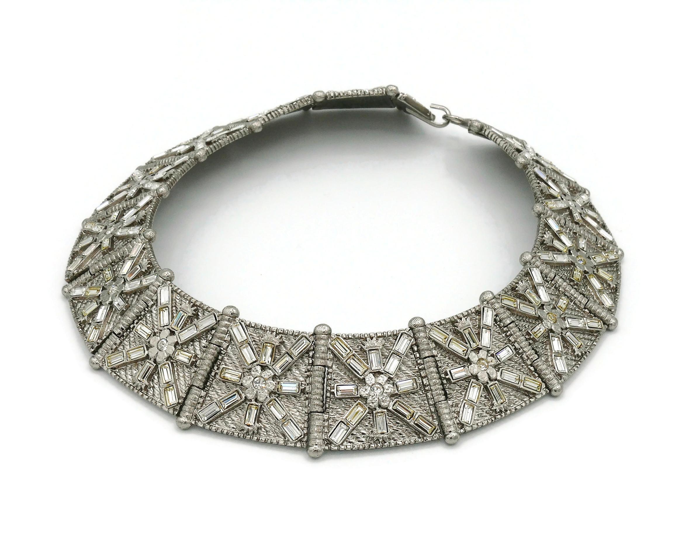 Jean Louis Scherrer Vintage Jewelled Art Deco Design Collar Necklace In Good Condition For Sale In Nice, FR