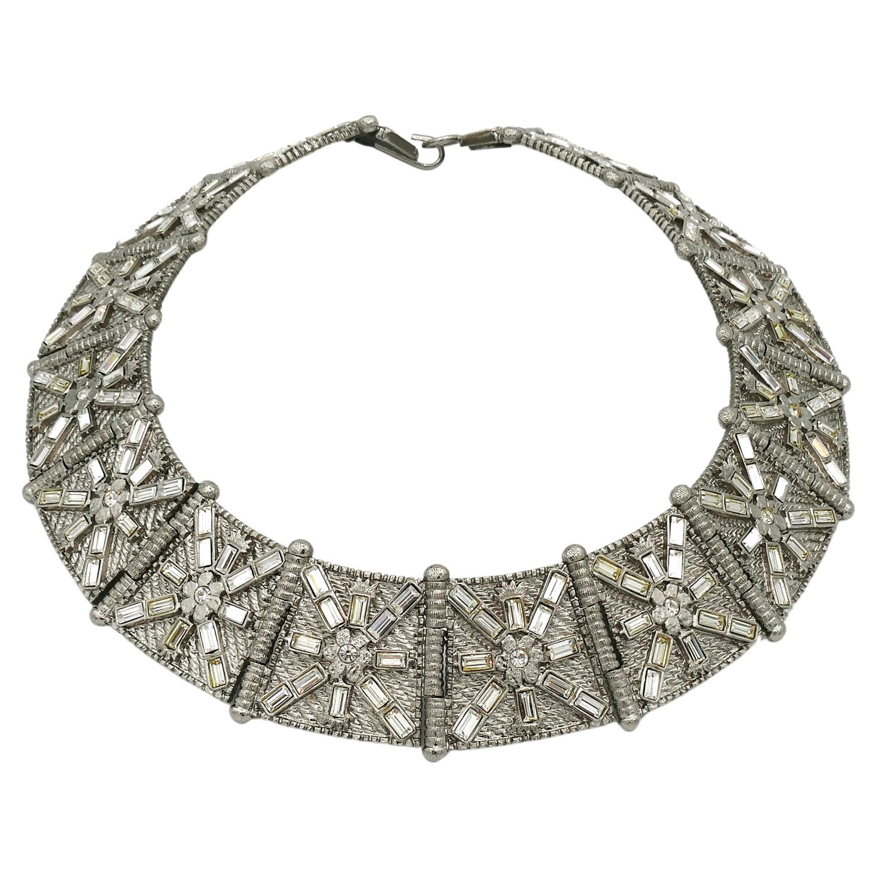 Jean Louis Scherrer Vintage Jewelled Art Deco Design Collar Necklace For Sale