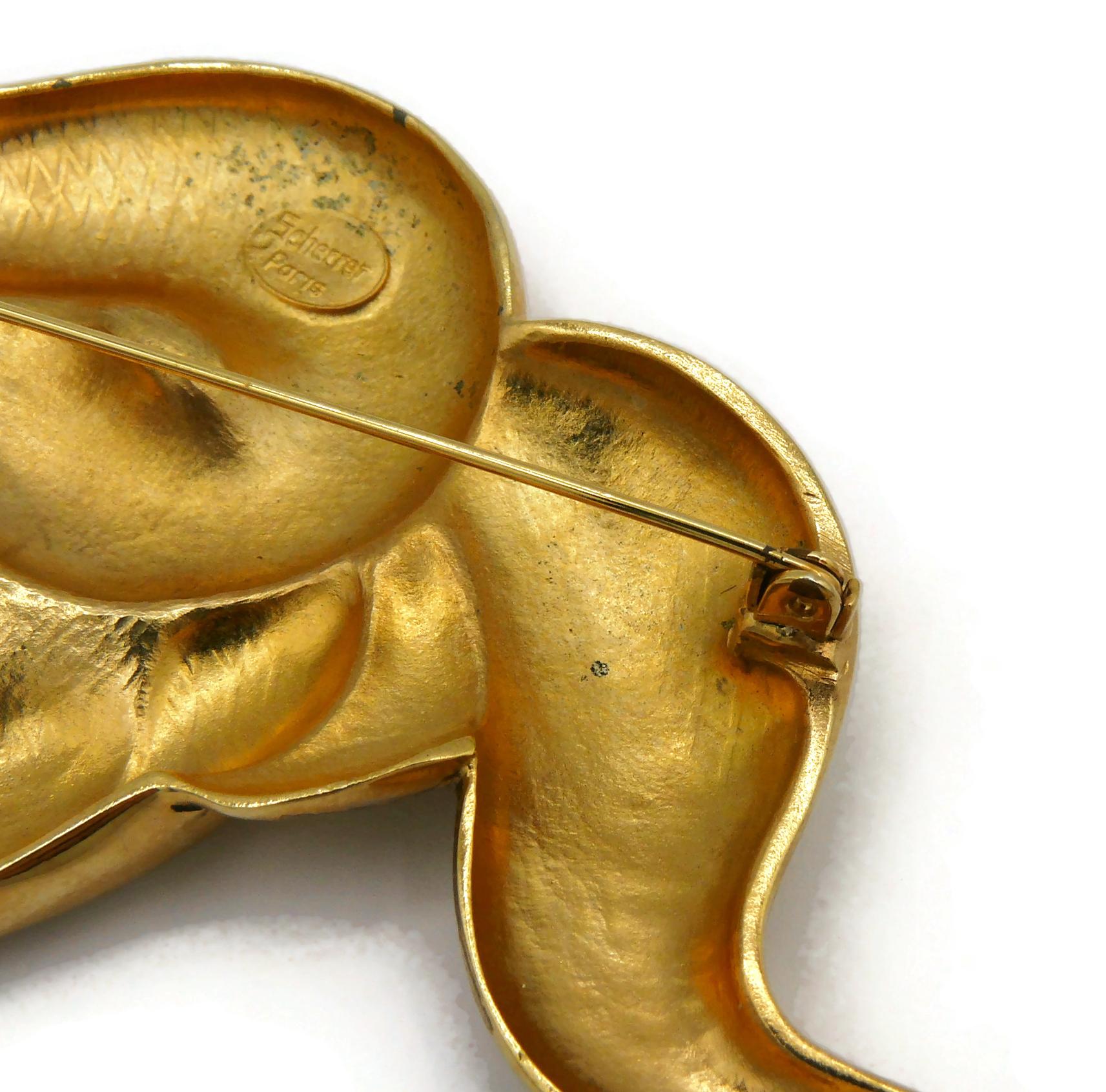 JEAN LOUIS SCHERRER Vintage Massive Gold Tone Ram's Head Brooch  For Sale 3