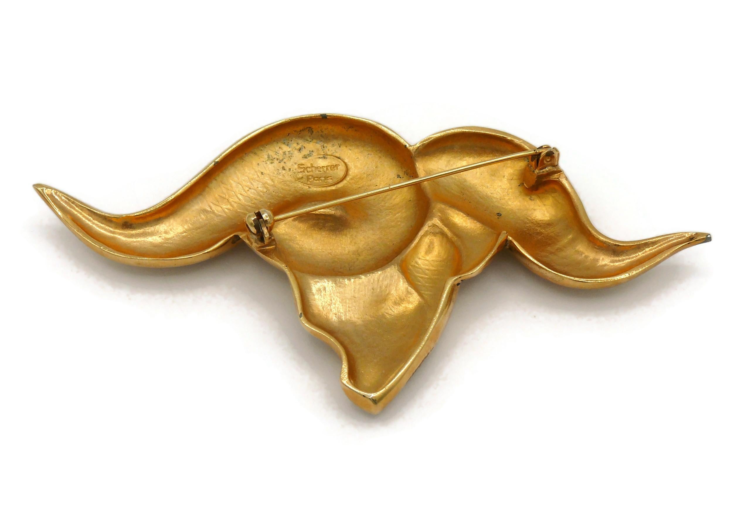 JEAN LOUIS SCHERRER Vintage Massive Gold Tone Ram's Head Brooch  For Sale 2