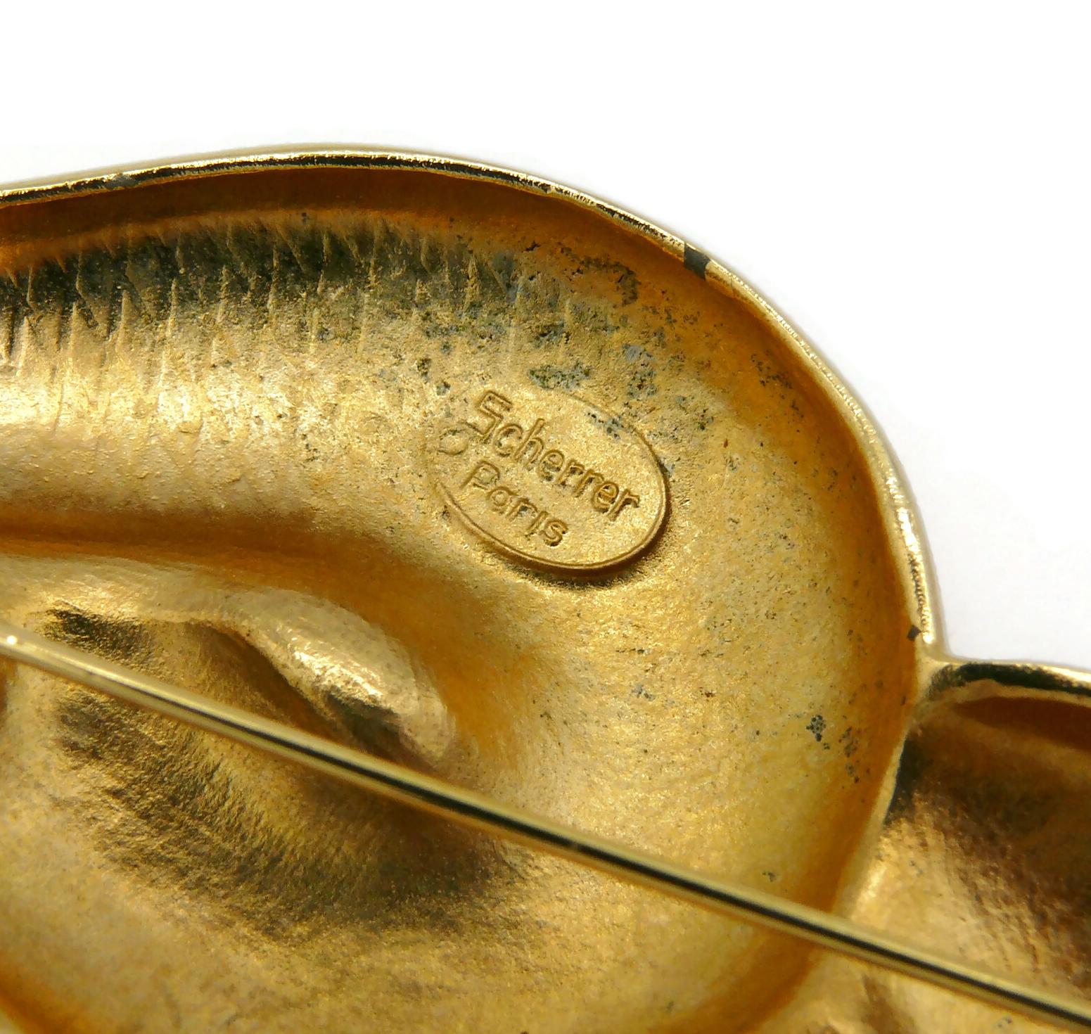 JEAN LOUIS SCHERRER Vintage Massive Gold Tone Ram's Head Brooch  For Sale 1