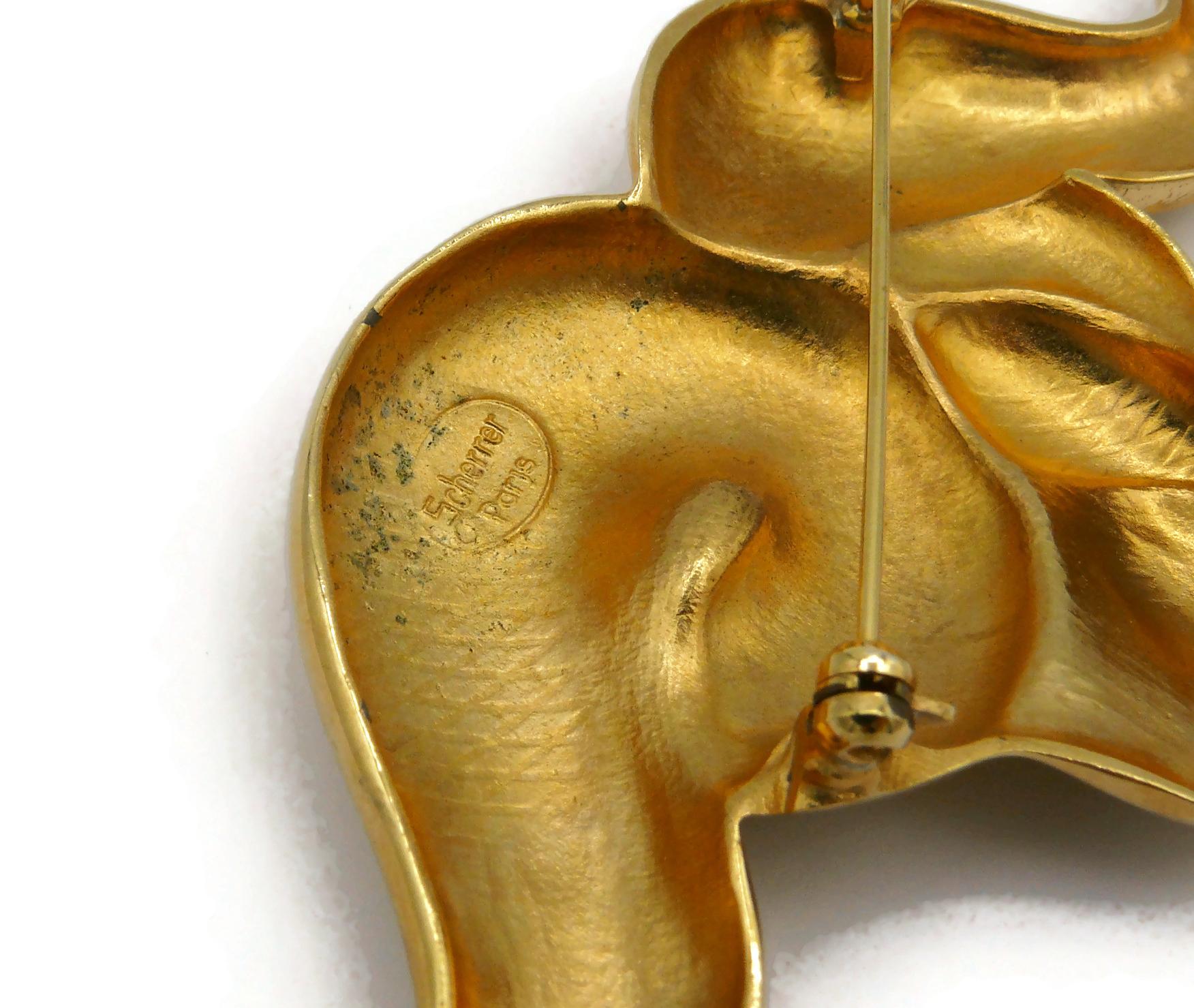 JEAN LOUIS SCHERRER Vintage Massive Gold Tone Ram's Head Brooch  For Sale 2
