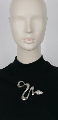 JEAN LOUIS SCHERRER Vintage Massive Jewelled Silver Tone Snake Brooch