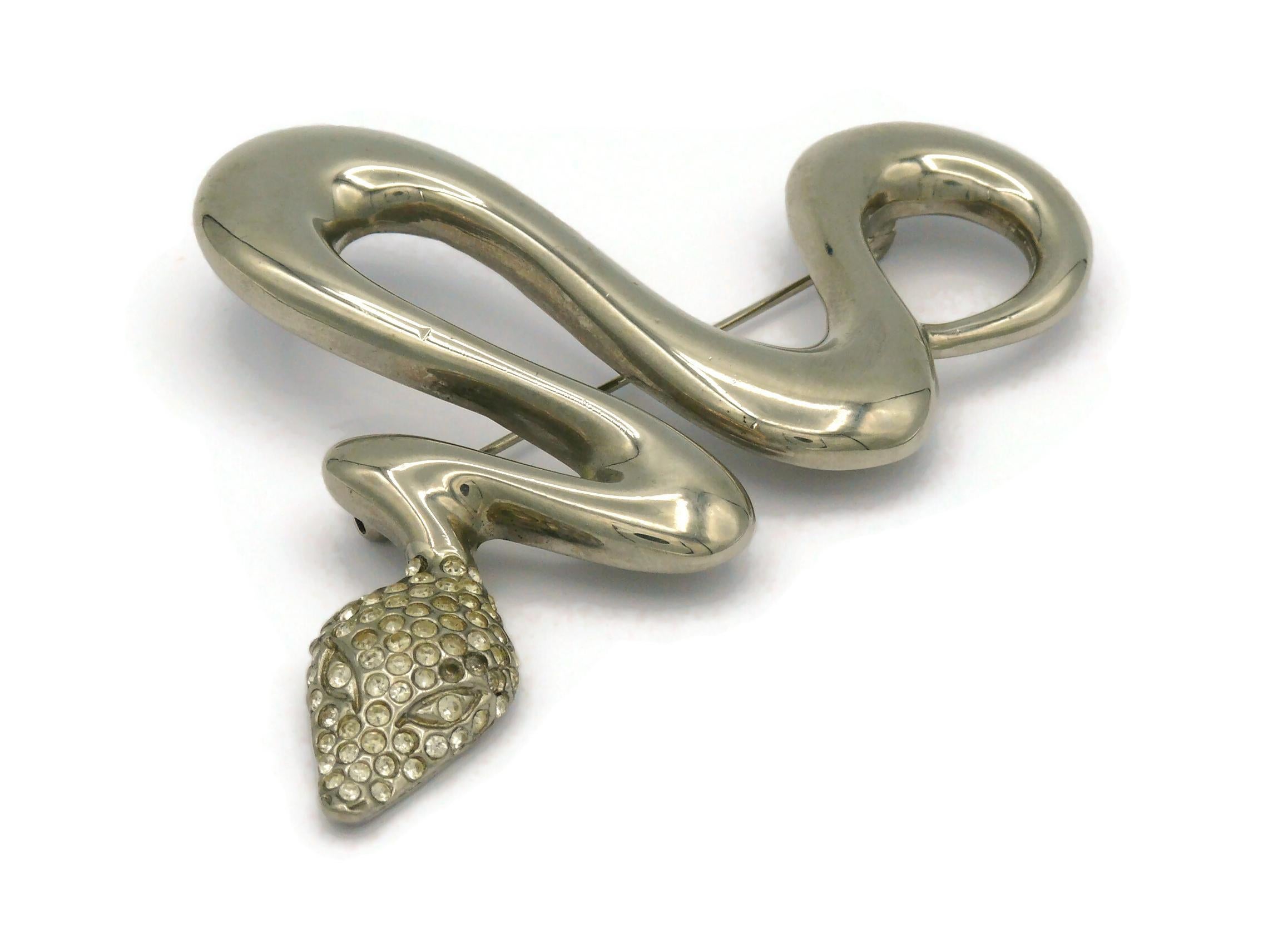 JEAN LOUIS SCHERRER Vintage Massive Jewelled Silver Tone Snake Brooch  In Good Condition For Sale In Nice, FR