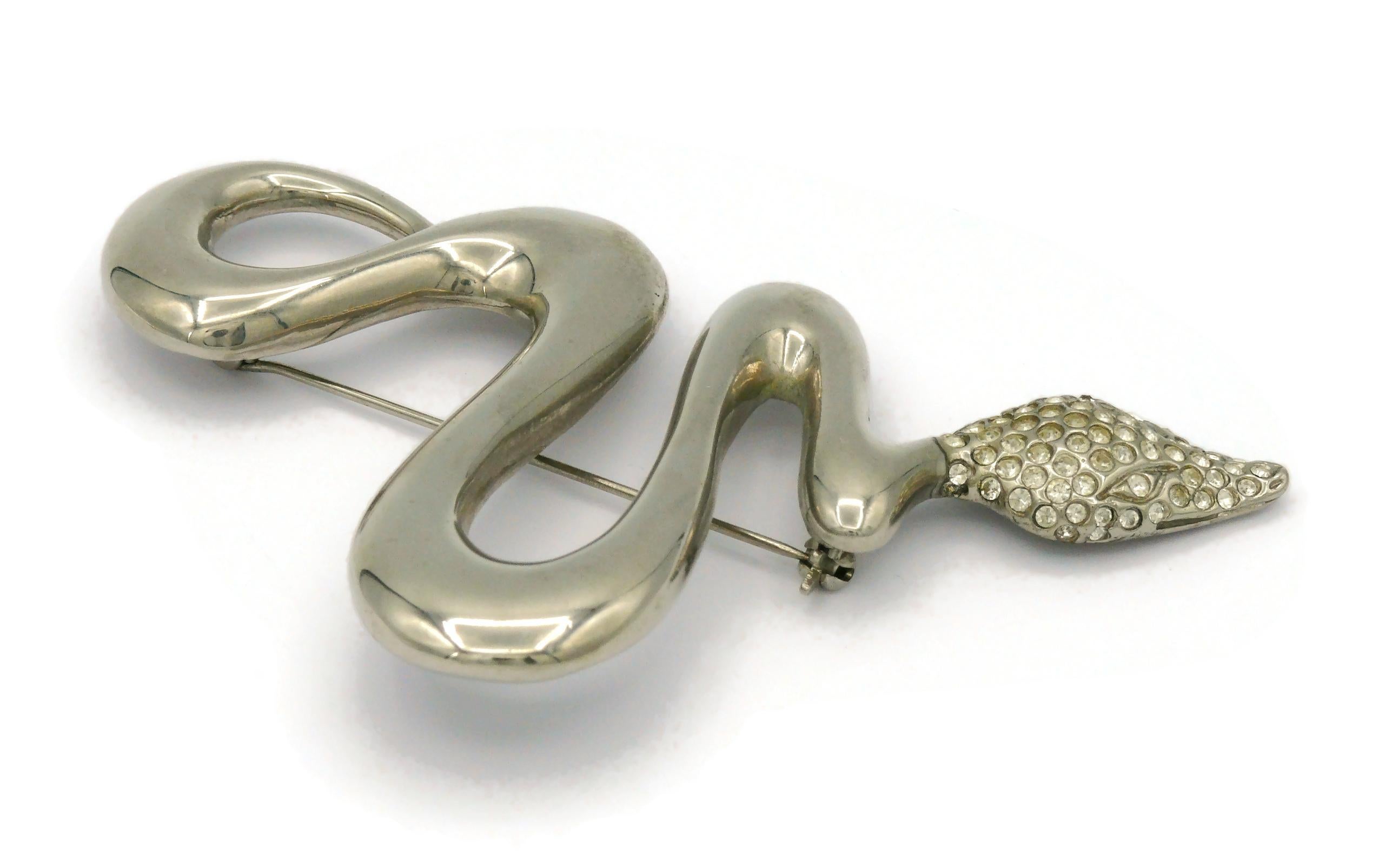 Women's JEAN LOUIS SCHERRER Vintage Massive Jewelled Silver Tone Snake Brooch  For Sale
