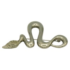JEAN LOUIS SCHERRER Broche de serpiente vintage con grandes joyas en tono plateado