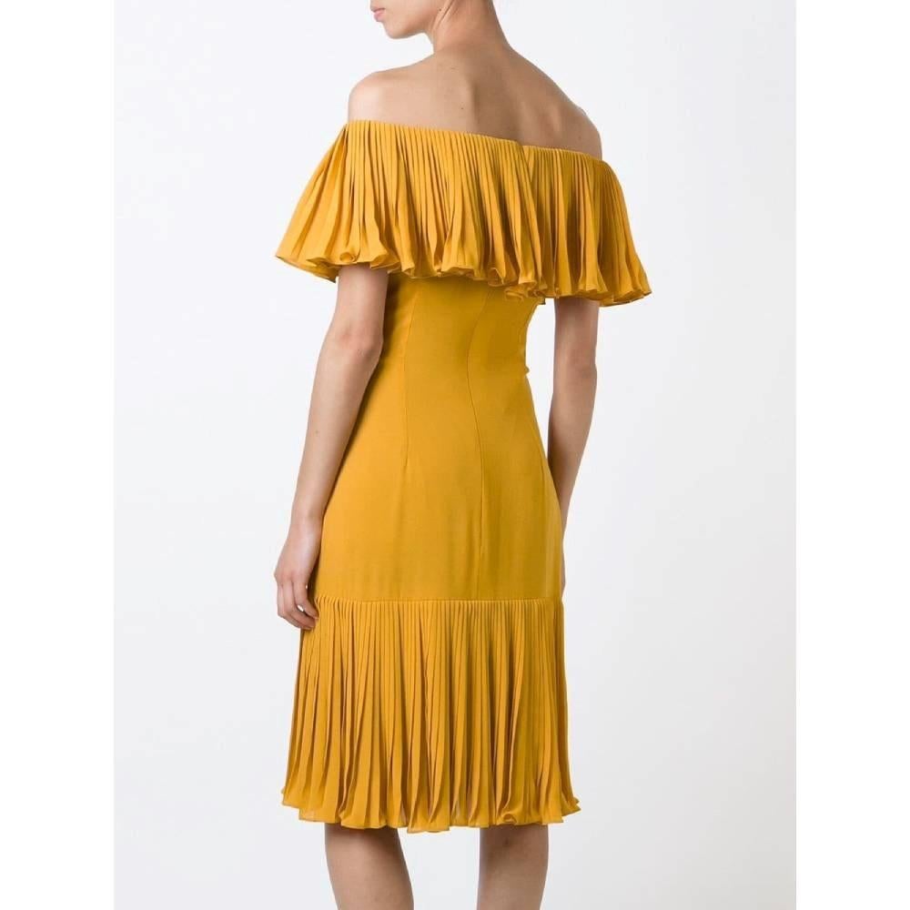Women's Jean-Louis Scherrer Vintage ochre silk 70s boatneck pleated dress For Sale