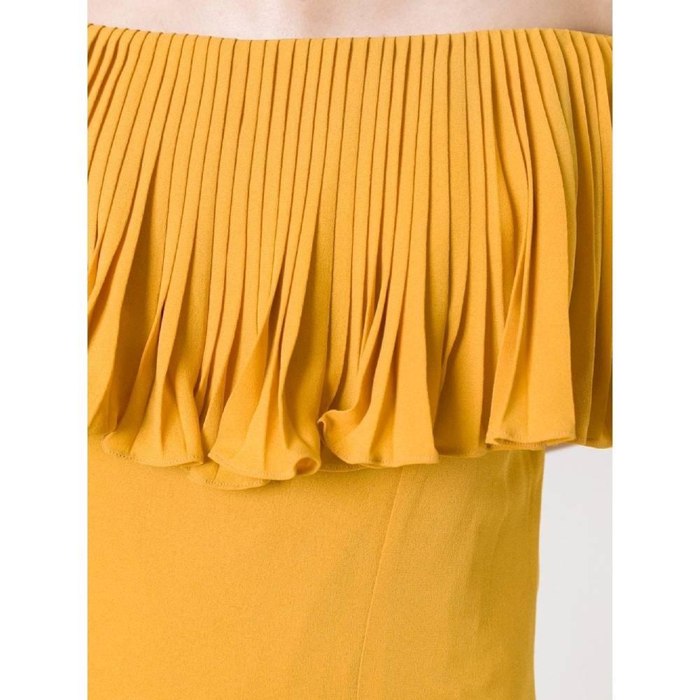 Jean-Louis Scherrer Vintage ochre silk 70s boatneck pleated dress For Sale 1