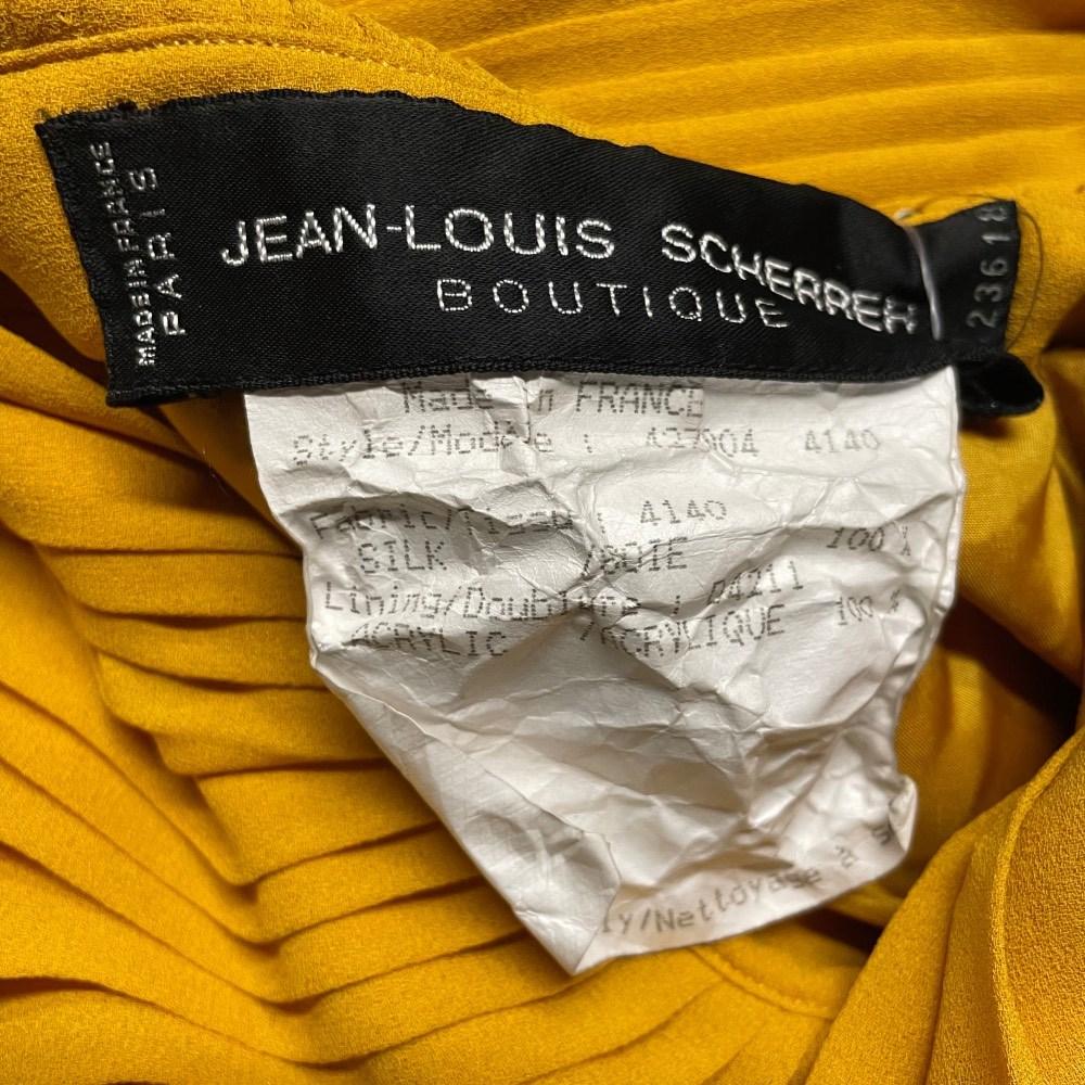 Jean-Louis Scherrer Vintage ochre silk 70s boatneck pleated dress For Sale 2