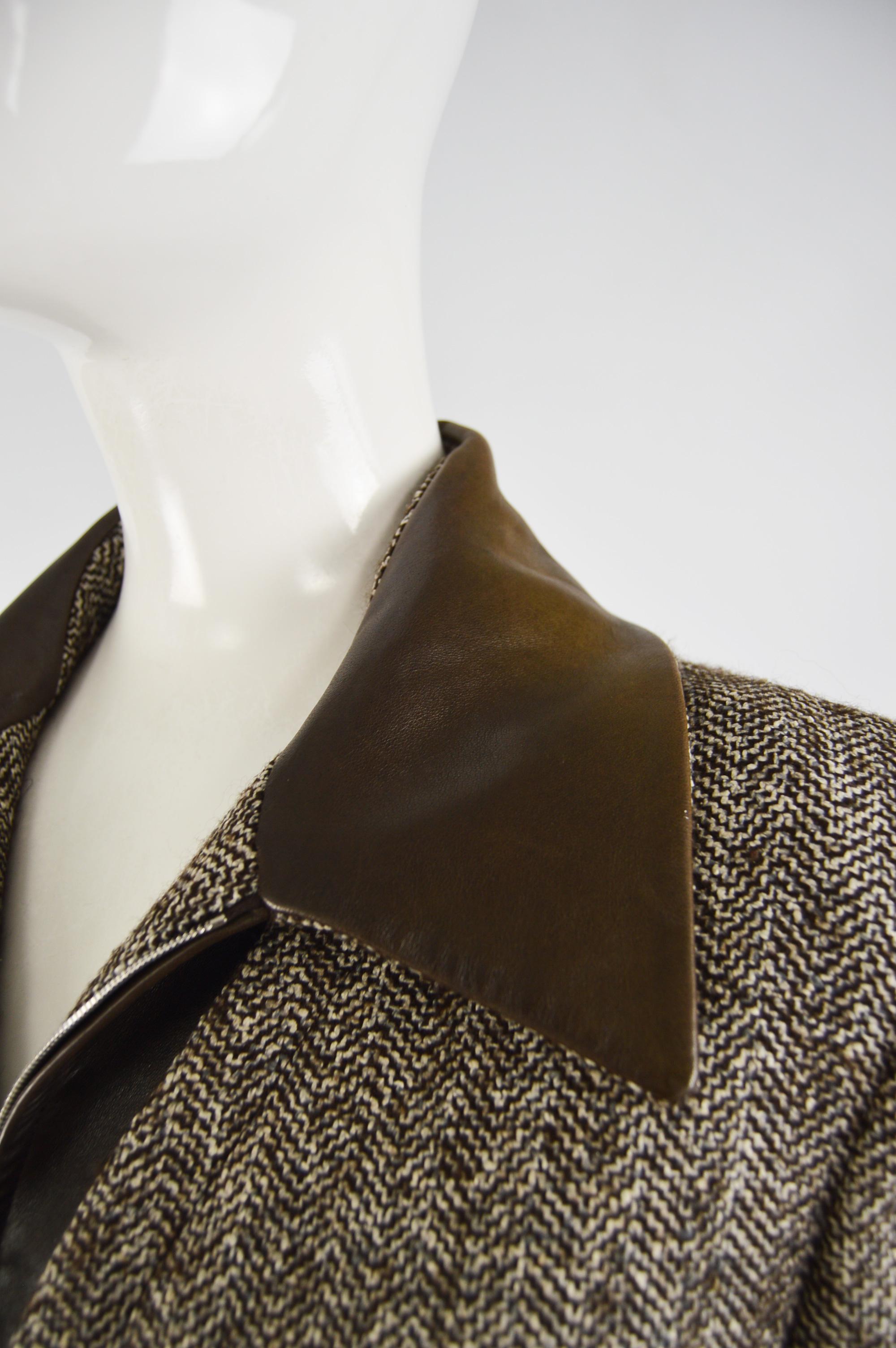 Jean Louis Scherrer Vintage Silk Tweed & Leather Jacket In Good Condition In Doncaster, South Yorkshire