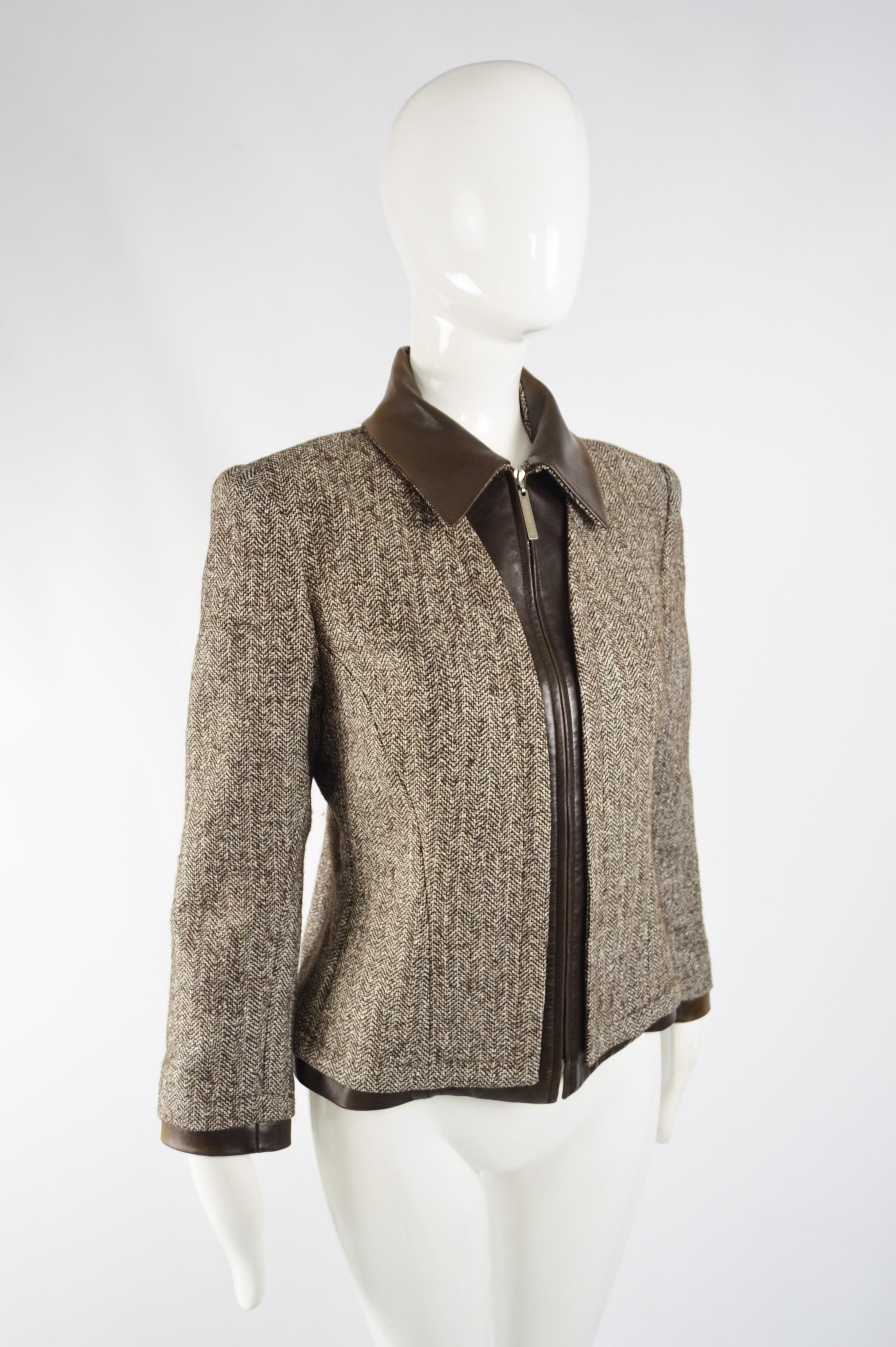 Women's Jean Louis Scherrer Vintage Silk Tweed & Leather Jacket