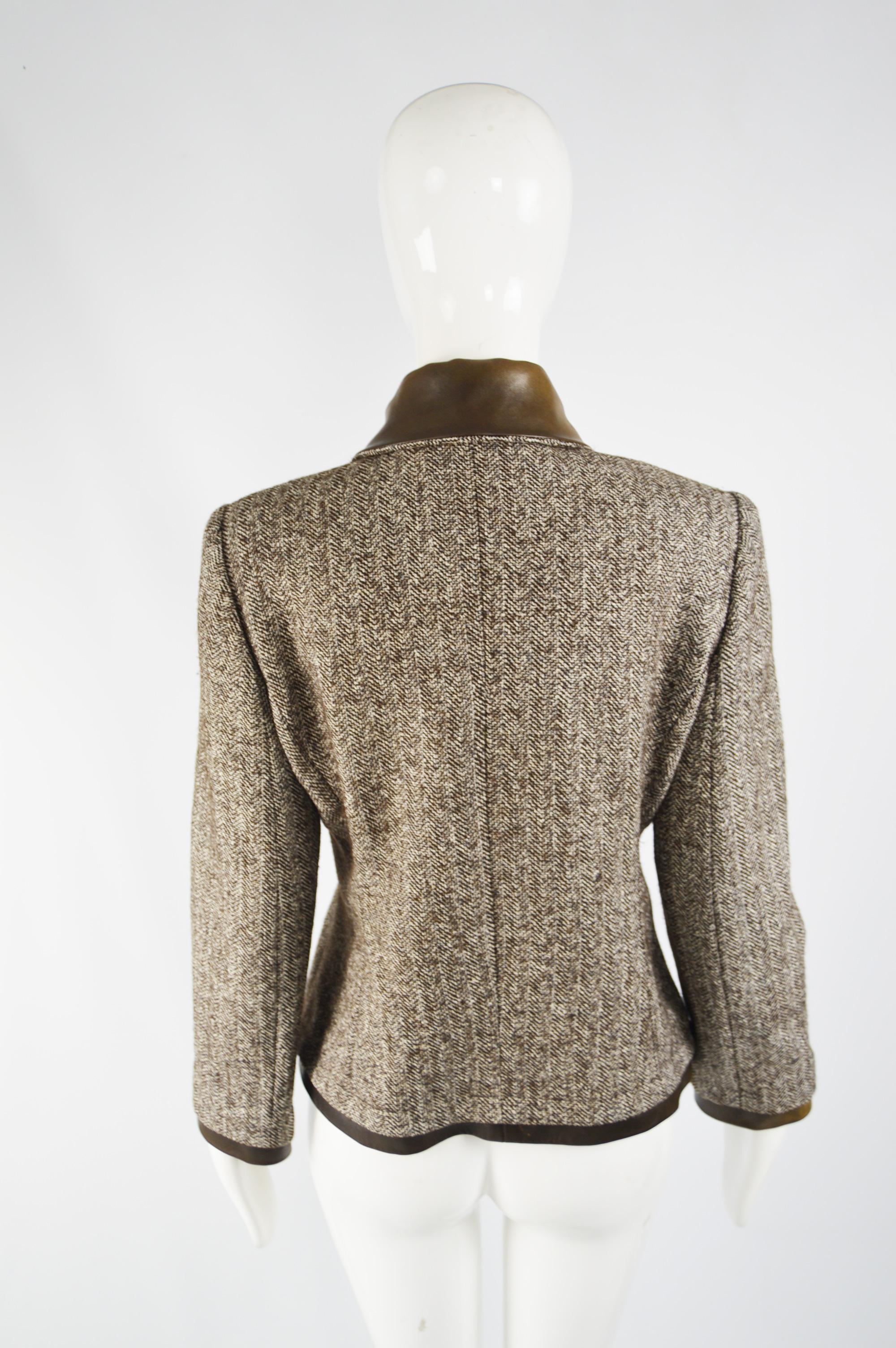 Jean Louis Scherrer Vintage Silk Tweed & Leather Jacket 2