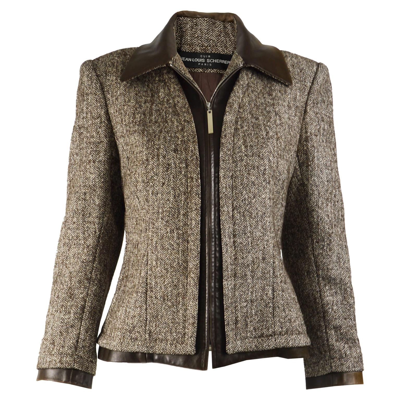 Jean Louis Scherrer Vintage Silk Tweed & Leather Jacket