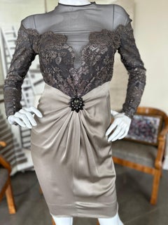 Jean - Louis Sherrer Paris Numbered Sheer Lace Trim Silk Charmeuse Dress