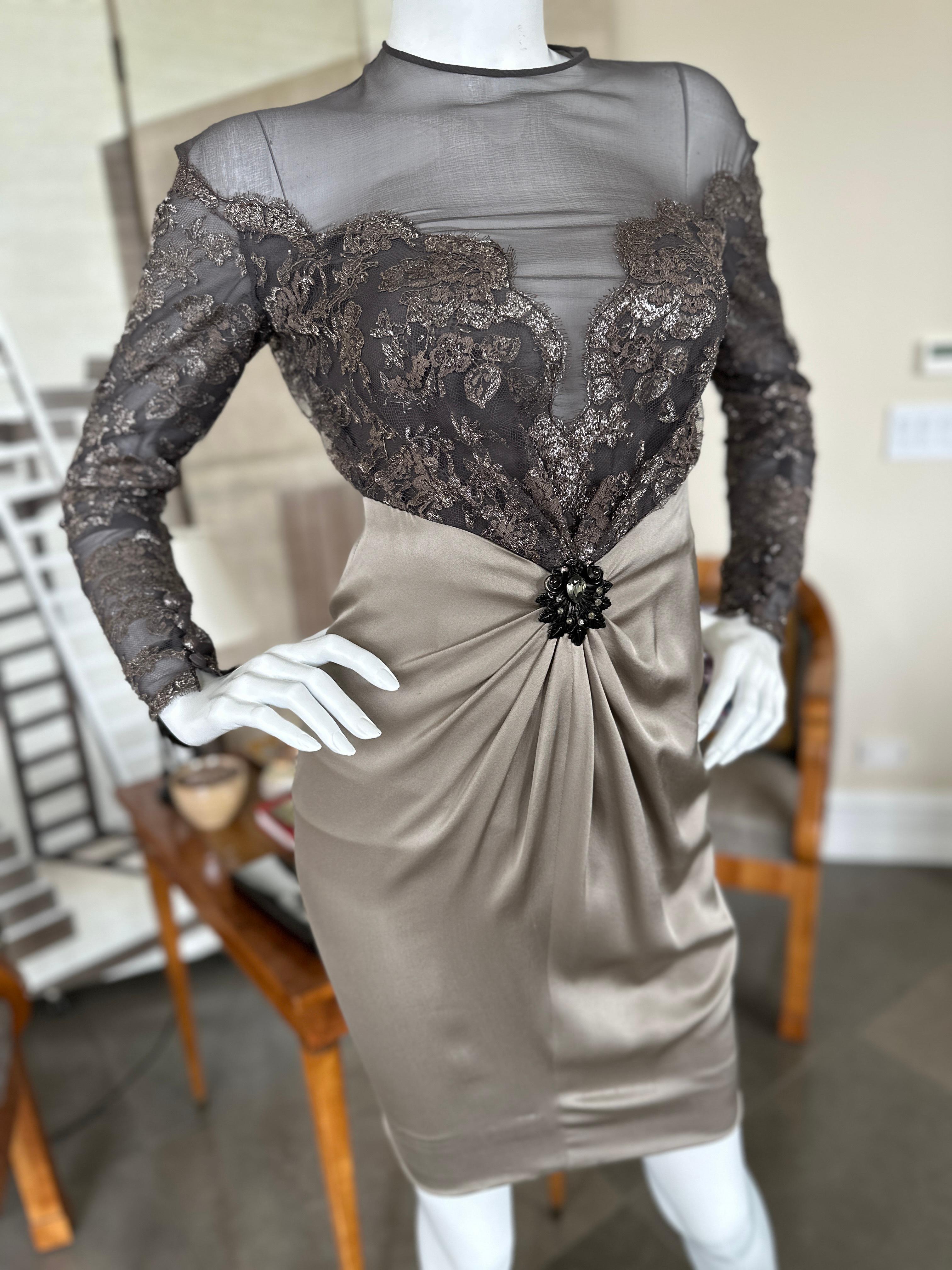 Jean - Louis Sherrer Paris Numbered Sheer Lace Trim Silk Charmeuse Dress In Excellent Condition For Sale In Cloverdale, CA