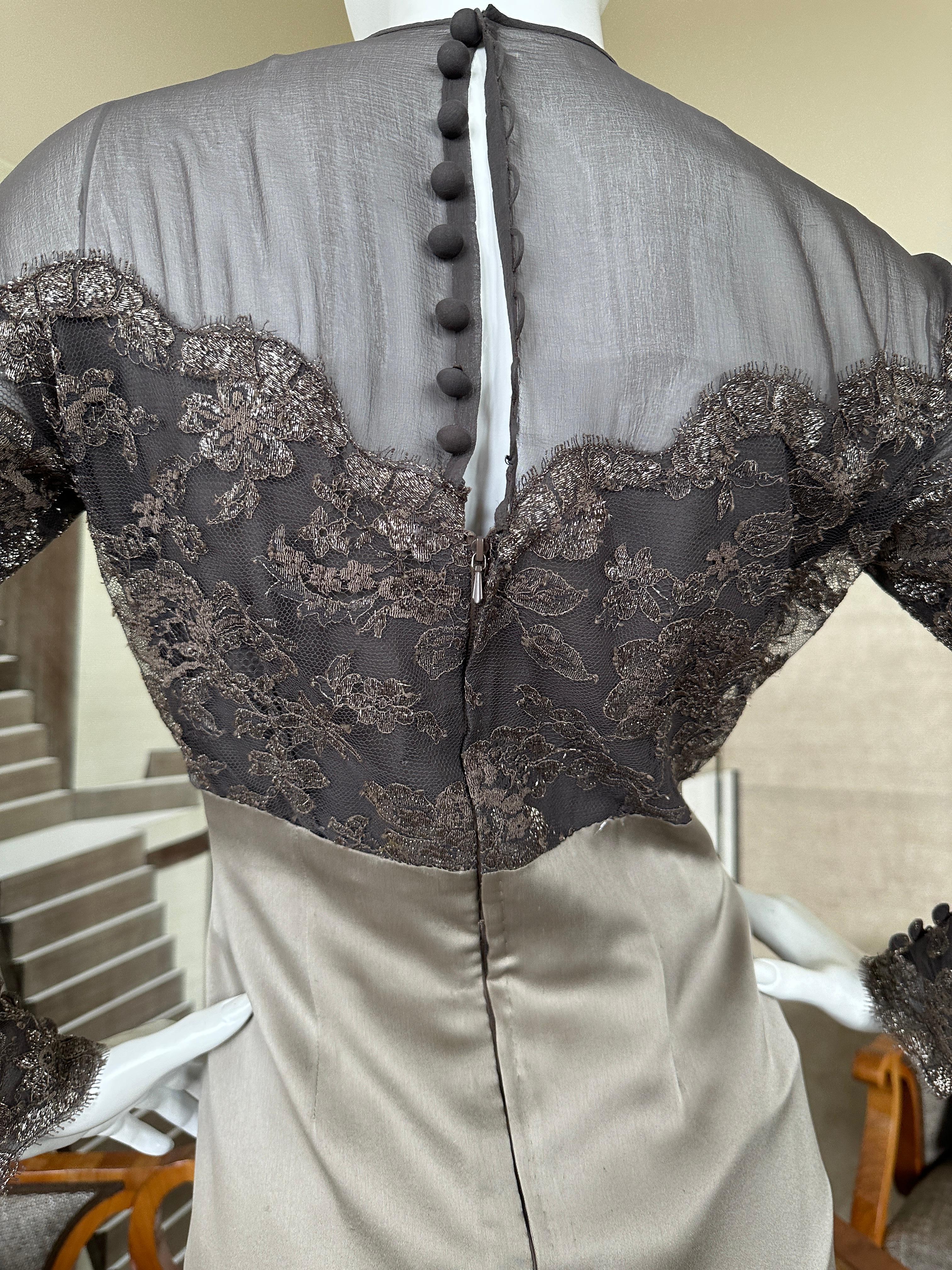 Jean - Louis Sherrer Paris Numbered Sheer Lace Trim Silk Charmeuse Dress For Sale 5