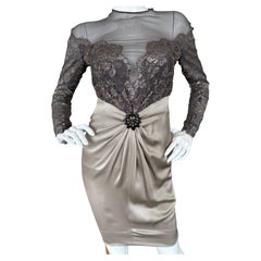 Jean - Louis Sherrer Paris Numbered Sheer Lace Trim Silk Charmeuse Dress