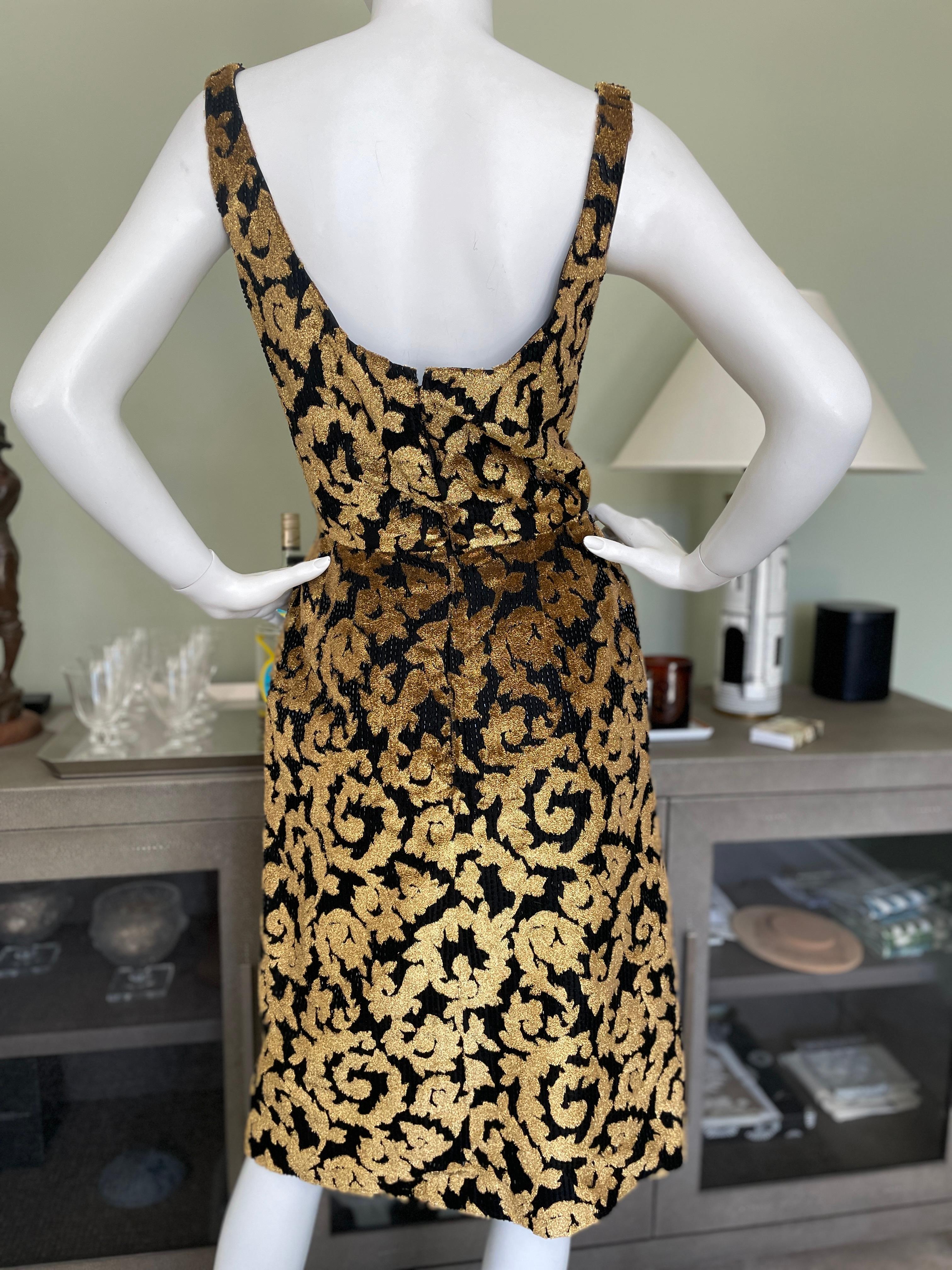 Jean Louis Vintage 1960's Beaded Baroque Pattern Gold Panne Velvet Sheath Dress For Sale 2