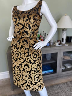 Jean Louis Vintage 1960's Beaded Baroque Pattern Gold Panne Velvet Sheath Dress