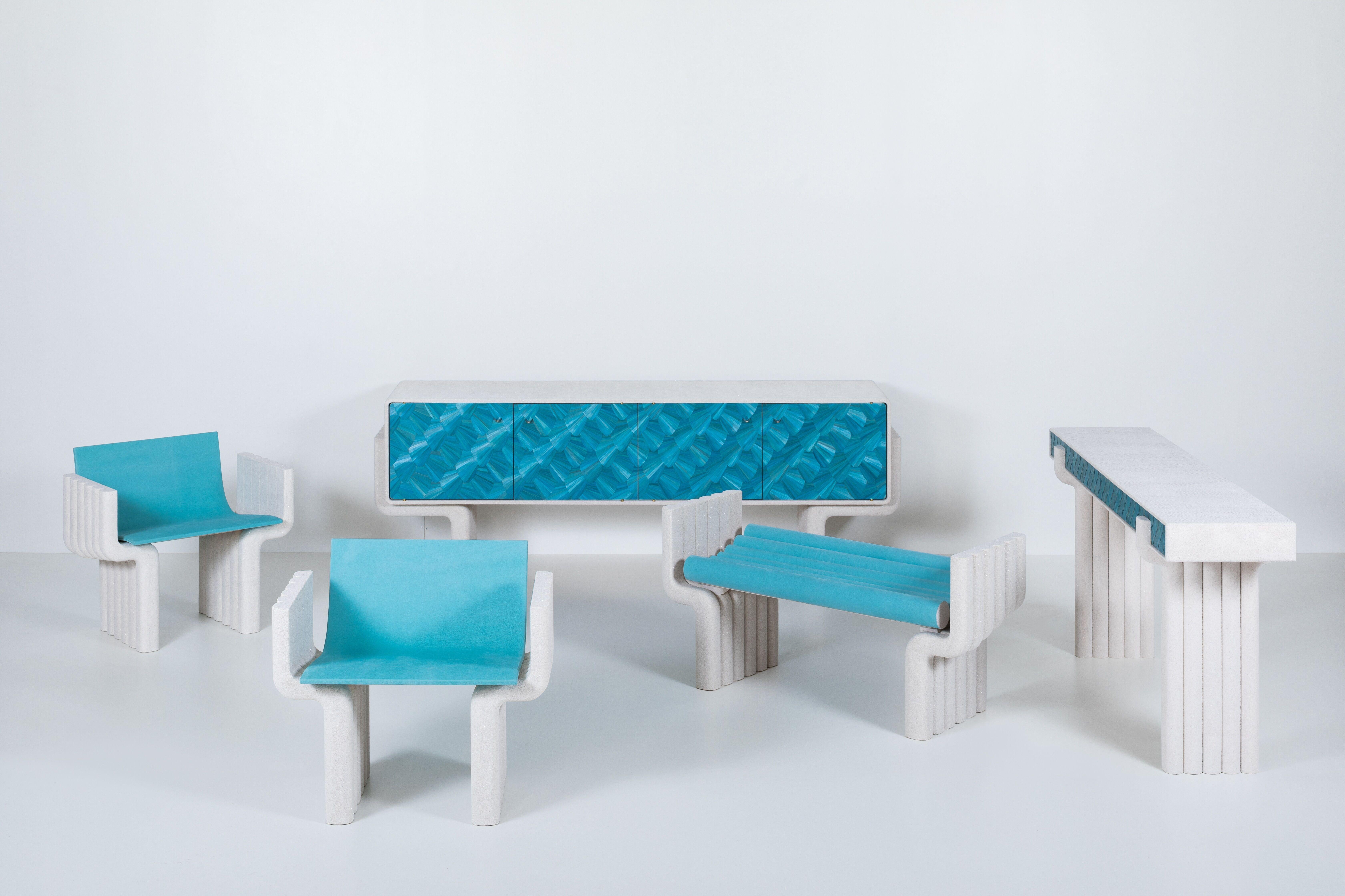 Marqueterie Jean-Luc Le Mounier, Cabinet Blanche, meuble à 4 portes, France, 2021 en vente