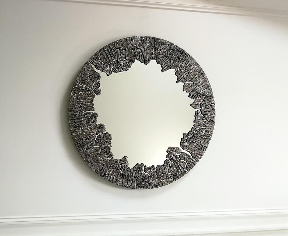 Enameled Jean-Luc Le Mounier, Hamada, Contemporary Round Mirror, France, 2021 For Sale