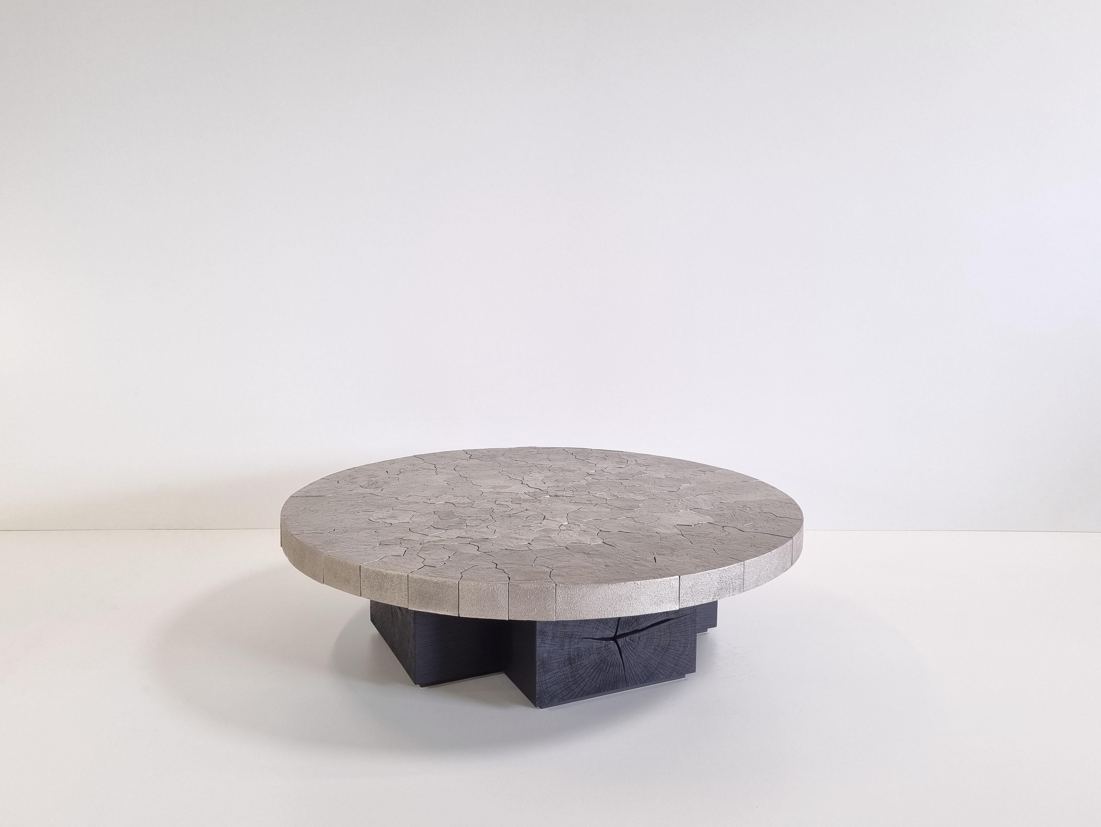 Jean-Luc Le Mounier, Moon, Bronze & Oak Round Coffee Table, France, 2021 In Excellent Condition For Sale In New York, NY