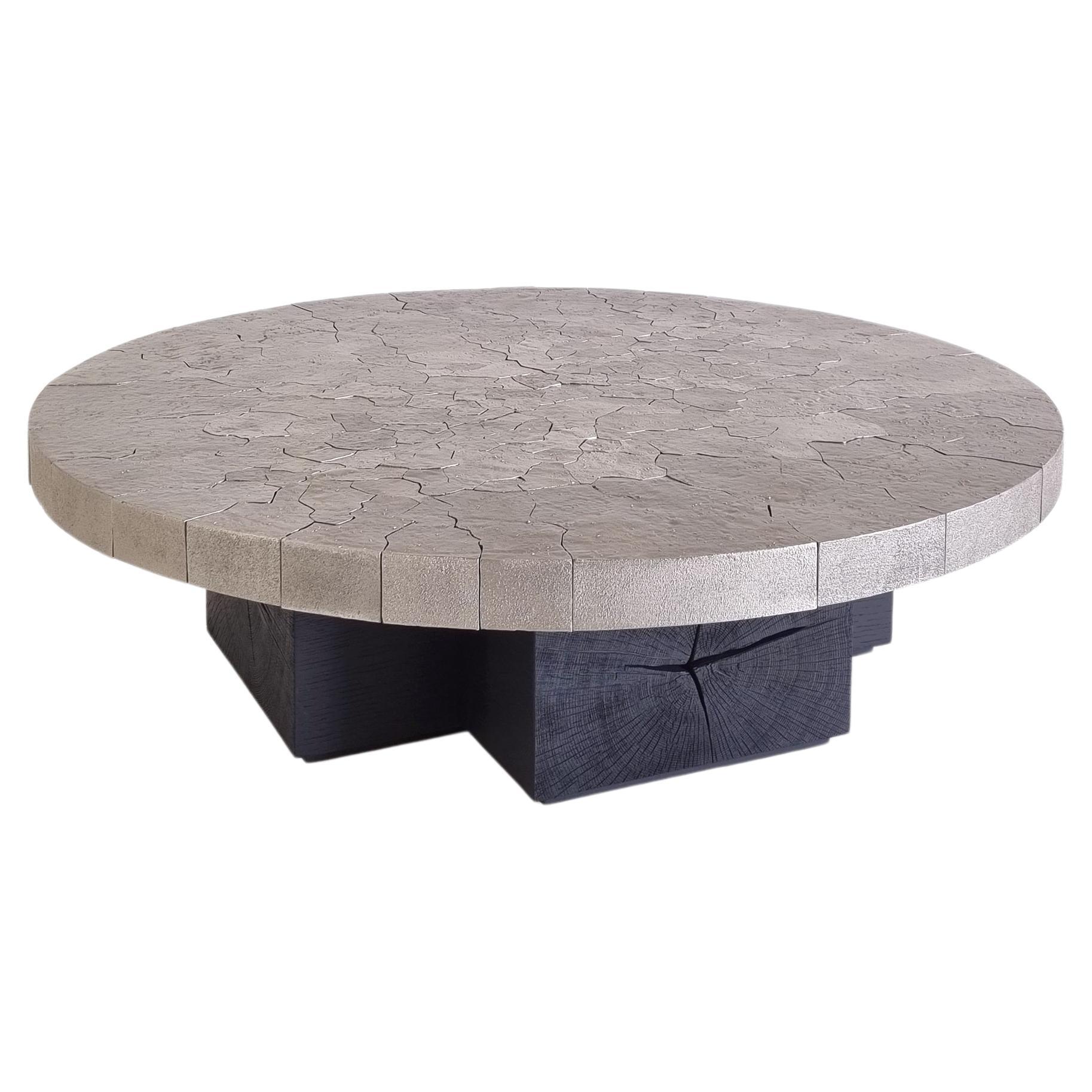 Jean-Luc Le Mounier, Moon, Bronze & Oak Round Coffee Table, France, 2021 For Sale